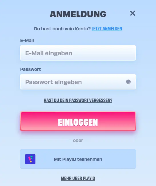 Anmeldefenster von OnlySpins mit Eingabefeldern für E-Mail und Passwort sowie großem Button „Einloggen“.
